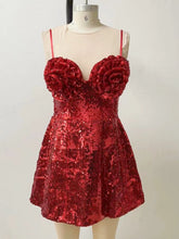 Robe courte sexy à sequins et motif floral